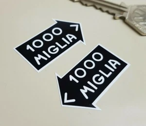 Mille Miglia Rally Black Stickers 40mm Pair Classic Race Car Rallye Arrow Racing - Picture 1 of 1