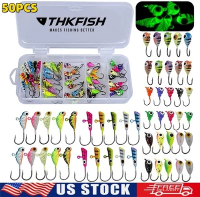 50PCS Ice Fishing Jigs Lures kit Luminous Ice Fishing Gear Crappie Jigs Head  - Image 1 of 4