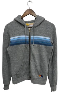 Aviator Nation Hoodie Full Zip Sweatshirt Womens XS Faded Water Gray Blue Stripe - Picture 1 of 7