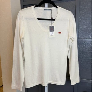 Alashan Kaschmir weiß Baumwolle Damen V-Ausschnitt Langarm Golf Pullover Sweater SM - Bild 1 von 6