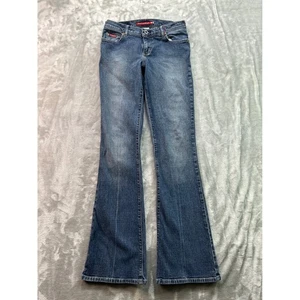 Guess Y2K Flare Leg Stretch Denim Jeans Low Rise Dark Wash Size 27 Boho Western - Picture 1 of 15