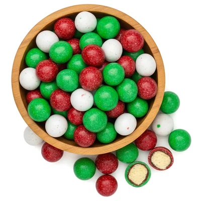 Multicolor Malt Balls, Milk Chocolate Malt Balls | Red, White, Green - Kosher - Image 1 of 4