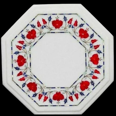 18" Marble Coffee Table Octagonal Semi Precious Gemstone Inlay Home Decor - Image 1 of 4