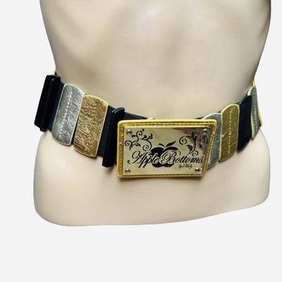 Apple Bottoms Stretch Belt By Nelly Multicolor Tabs Large Golden Logo Buckle XL - Image 1 of 4