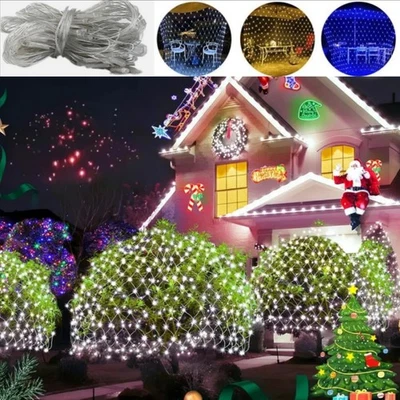 Solar LED Net Mesh Lights 96 LEDs Fairy String Light Christmas Party Decor Lamp - Image 1 of 4