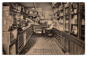 MIFFLINBURG, PENNSYLVANIA - HALL'S PHARMACY INTERIOR - OLD POSTCARD - Picture 1 of 2