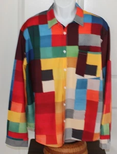 Unisex Mehrfarbig Langarm Geometrisches Blockmuster Shirt 4XL - Bild 1 von 6