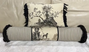 Black & Cream Toile Lumbar Throw Pillows French Country Set Of 2 30” - Picture 1 of 11