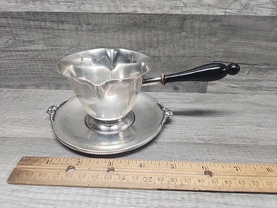 Salsa de plata esterlina vintage, bote de salsa con mango de madera y bandeja 223+ gramos Foto 1 de 4