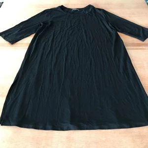 Eileen Fisher Jersey Shift Dress Women L Black Short Sleeve Midi Stretch Preppy - Picture 1 of 10