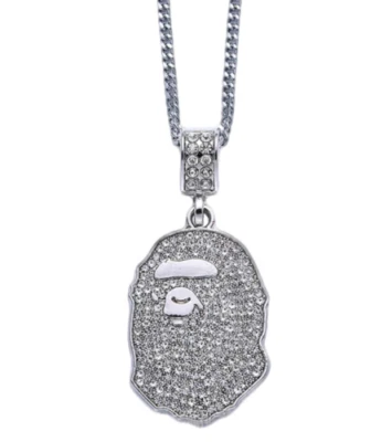 Bape Bathing Ape Custom Iced Pendent Chain Necklace Silver *ONE DAY DISPATCH*