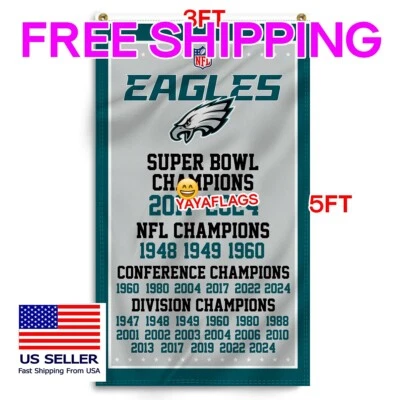 Bandera de los Philadelphia Eagles 2024 3x5 pies bandera de campeones de fútbol americano del Super Bowl Foto 1 de 4