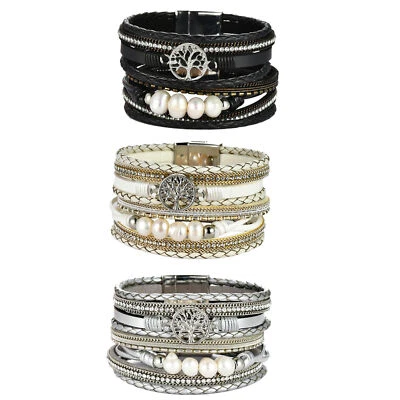 Pulsera Mujer Árbol de la Vida Cuero Multicapa Envoltura Boho Hebilla Ancha Foto 1 de 4