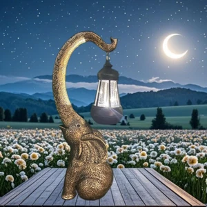 Solar Elephant Garden Light - Resin Stone Look Outdoor Statue, Decorative Solar - Picture 1 of 12