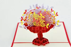 3D Pop Up Card Handmade Kirigami CORNUCOPIA Best Wishes Birthday CHRISTMAS - Picture 1 of 4