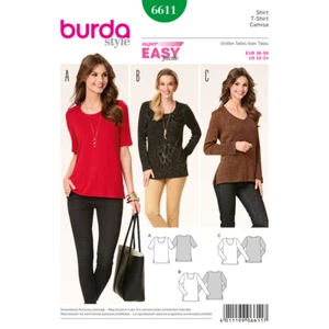 BURDA 6611 T-SHIRTS MISSES Sewing Pattern Sizes 10 - 20 Skill: SUPER EASY - Picture 1 of 7