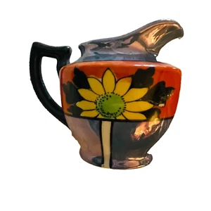 Crema Lustreware Lustre Flor Sol Pintada a Mano Naranja Azul Amarillo Negro 4" - Imagen 1 de 6