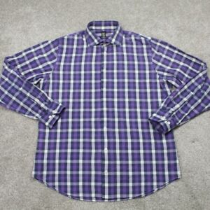 14th & Union Shirt Men 16, 34/35 Purple Trim Fit Wrinkle Resistant L/S Button Up