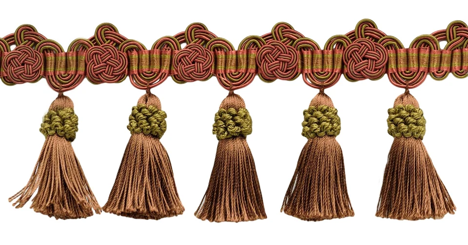 Exquisita franja de borla de 3 3/4 pulgadas con rosetas, color # LX08 [Vendido por yarda] Foto 1 de 1