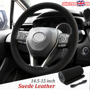 15" Car Steering Wheel Cover Black DIY Suede Leather Non-slip Sweat-absorbent UK