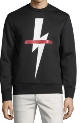 Neil Barrett Lightning Bolt  Neoprene Side-zip Sweatshirt Sz L NWT $445 - Image 1 of 4
