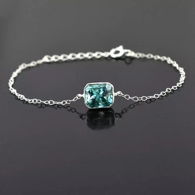 3.10 Ct Treated Certified Blue Diamond Solitaire Chain Bracelet In 925 Silver - Image 1 of 4