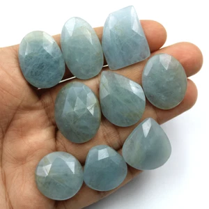 9 Pcs Natural Brazilian Aquamarine 20mm-28mm Rose Checker Cut Loose Gemstones - Picture 1 of 3