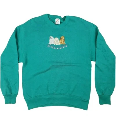 Sudadera De Colección Años 90 Jerzees Gatito Gatos Ratón Linda Verde HECHA EN EE. UU. Pequeña Foto 1 de 4