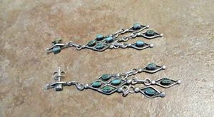 2.5" DAZZLING OLD ZUNI Sterling Silver Petit Point Turquoise Chandelier Earrings - Picture 1 of 11