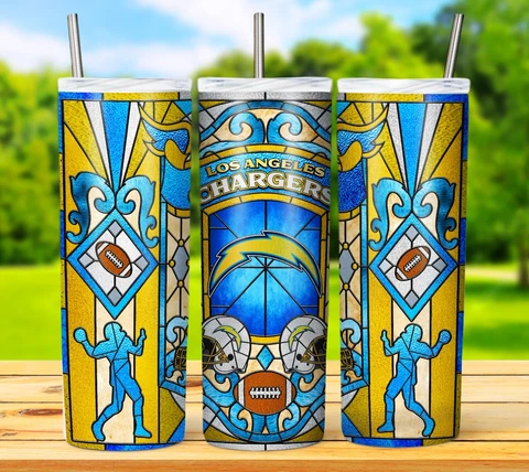 20oz Los Angeles Chargers tumbler with box, lid and straw Cover