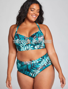 LANE BRYANT CACIQUE SWIM DESERT PALMS BALCONETTE BRA LONGLINE BIKINI TOP 40D