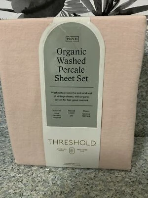 🏯 THRESHOLD Twin XL Organic Percale Sheet Peach Chambray Thread Count 250🆕 - Image 1 of 4