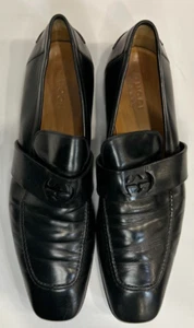 Gucci Mila Wimbledon 233490 Mens 11 Black Leather Square Toe Penny Loafers Shoes - Picture 1 of 14