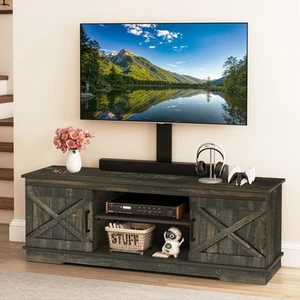 Farmhouse TV Stand w/ Mount for 70 inch TVs with Adjustable Shelf & Open Storage - Picture 1 of 10