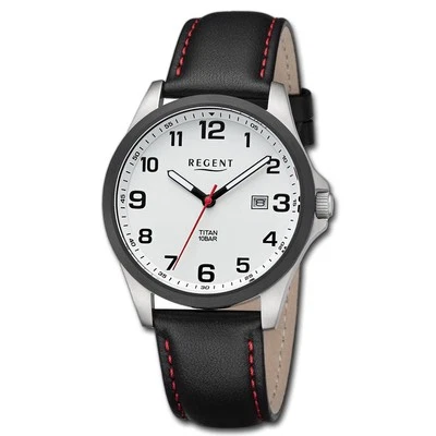 Regent Orologio da Polso da Uomo Analogico Cinturino IN Pelle Nero Rosso URBA780 - Immagine 1 di 4