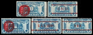 USA Scott RF23 x2, RF27 x3 (1929, 40) Pre-canceled F M - Bild 1 von 1
