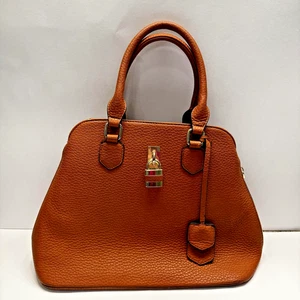 Pebbled Faux Leather Satchel Bag Womens Brown Top Handle Shoulder Crossbody - Picture 1 of 13