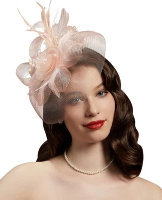 Tea Party Fascinator Hats for Womens 50s Headwear with Veil Flower Cocktail W... - Image 1 of 4