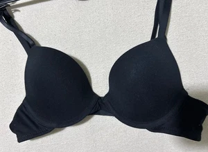 M&S Cotton Rich UNDERWIRED PADDED PLUNGE BRA in BLACK Size 32A - Picture 1 of 6