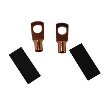 Pair of 1/4 Inch Crimped Style Copper Ring Terminal Lugs w/ 4 Gauge Heat Shrink - Image 1 of 2