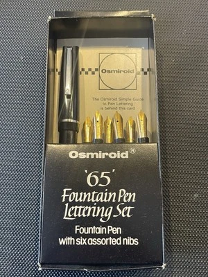 Conjunto de letras de caneta-tinteiro Osmiroid '65' com 6 pontas sortidas com caixa 1974 - Imagem 1 de 4