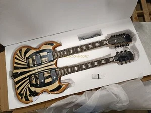 Unbrand Barbarian Double Neck SG Electric Guitar Black Behemoth Natural Open Box - Picture 1 of 2