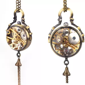 Bronze Glass Ball Skeleton Women Men Hand-Wind Mechanical Pocket Watch Xmas - Picture 1 of 9