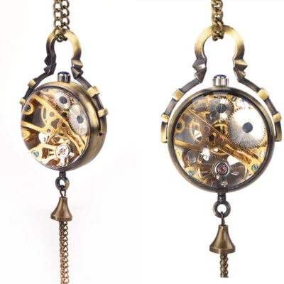 Bronze Glass Ball Skeleton Women Men Hand-Wind Mechanical Pocket Watch Xmas - Image 1 of 4