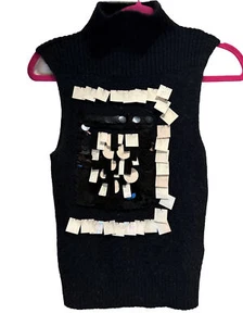 🧣🖤BEBE Womens Sweater Vest Black Sz L NWOT Sequins Very Unique - Picture 1 of 6