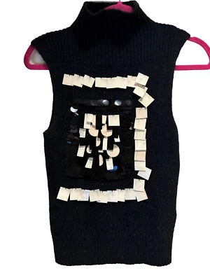 🧣🖤BEBE Mujer Suéter Chaleco Negro Talla L Nuevo Sin Etiquetas Lentejuelas Muy Único Foto 1 de 4