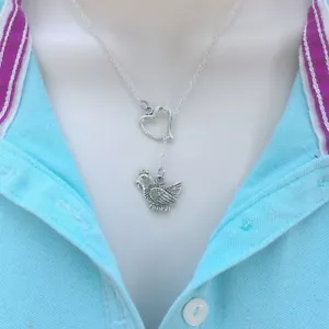Chicken Lovers; I Love Chicken Handcrafted Silver Lariat Style Y Necklace. - Picture 1 of 9