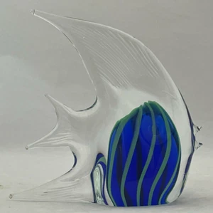 Estatuilla pisapapeles ángel pez vidrio arte rayas azul de Murano con rayas acuáticas - Imagen 1 de 7