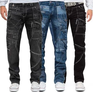 Kosmo Lupo Men's Jeans Unique Regular-Fit White Stitching Studs Patches 5-Pocket - Picture 1 of 33