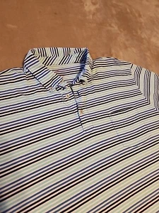 Peter Millar mens polo shirt LARGE Blue White stripe pocket Pima Cotton - Picture 1 of 4